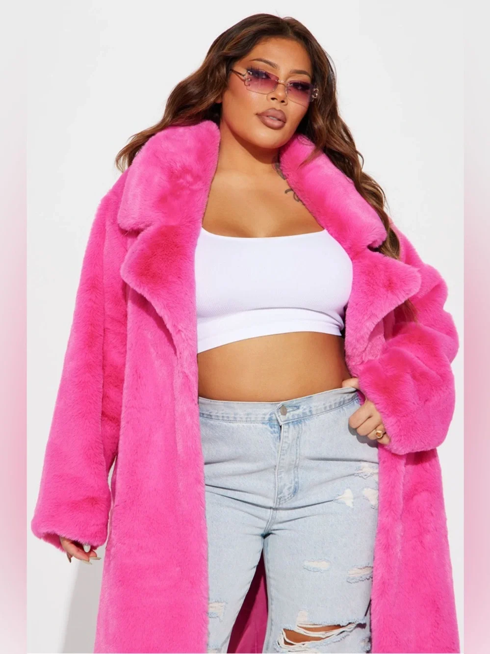 NWT Fashion Nova Plush Faux Fur Belted Coat in Hot Pink 3X - Picture 5 of 9